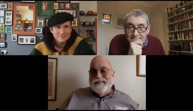 Screengrab of webinar featuring Father Greg Boyle, Sir Harry Burns and Byron Vincent